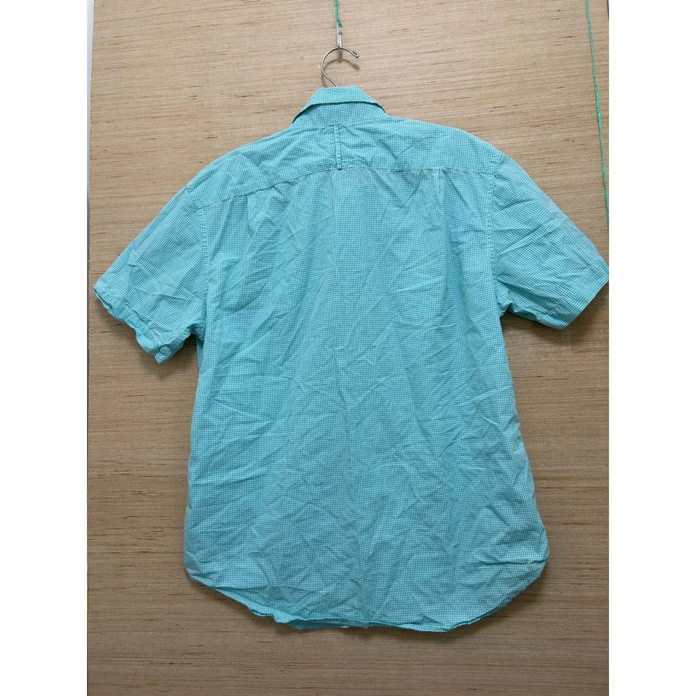 Banana Republic‎ Soft Wash Mens Medium Teal Gingham Short Sleeve Button Down